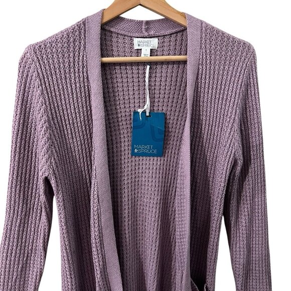 Market & Spruce Bridie Cardigan Size Small Purple Cable Knit Texture Two Pockets - Picture 5 of 9